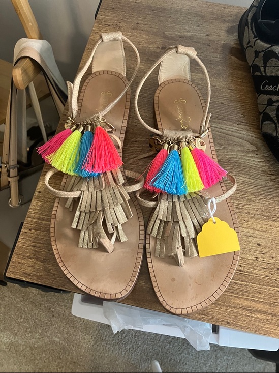 Lilly Pulitzer Shoes - Lilly Pulitzer Gold Sandals with Neon Tassels